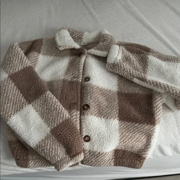 SHEIN Brown and White Plaid Kids Jacket - Picture 1 of 3
